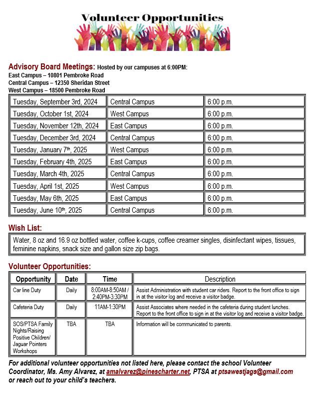 Volunteer Hours Opportunities